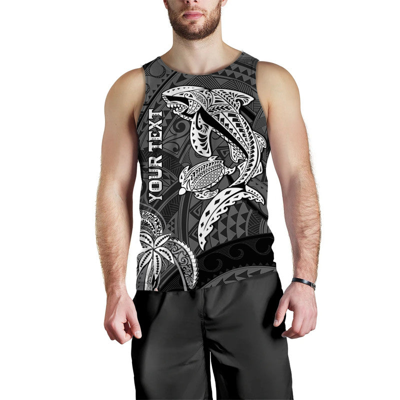 (Custom Personalised) Hawaii Men Tank Top Shark and Turtle Mix Kakau LT9 Black - Polynesian Pride