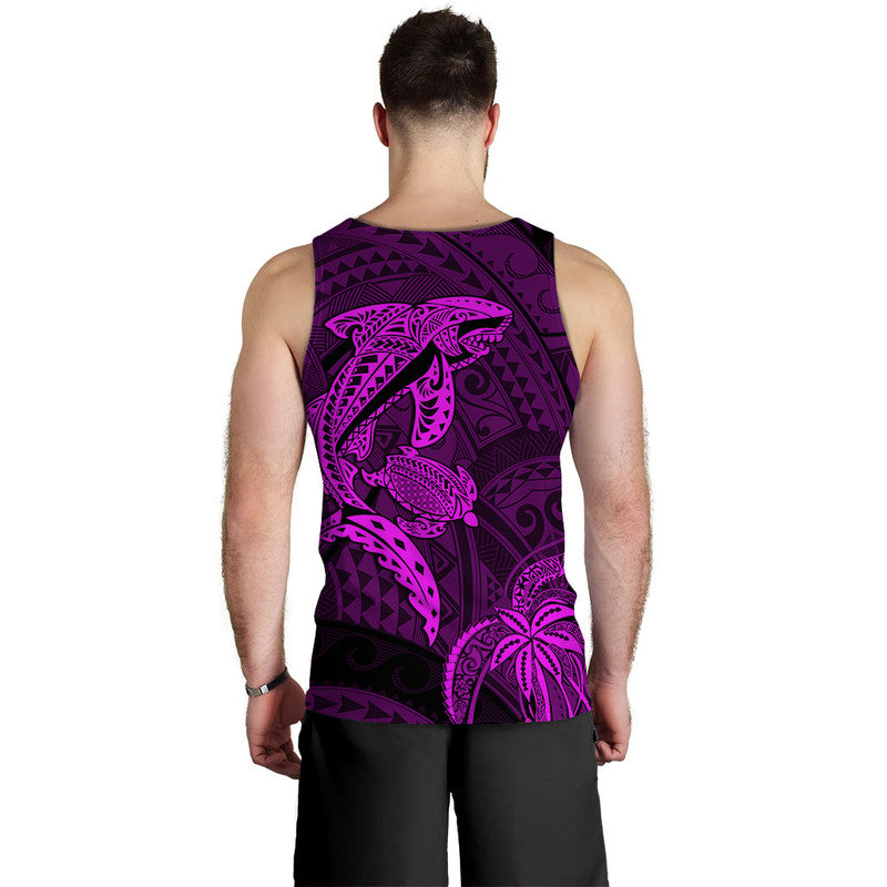 (Custom Personalised) Hawaii Men Tank Top Shark and Turtle Mix Kakau Purple LT9 - Polynesian Pride