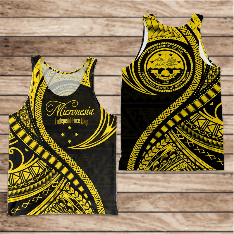 Federated States of Micronesia Independence Day Men Tank Top Gold Polynesian Wave Style LT9 Gold - Polynesian Pride