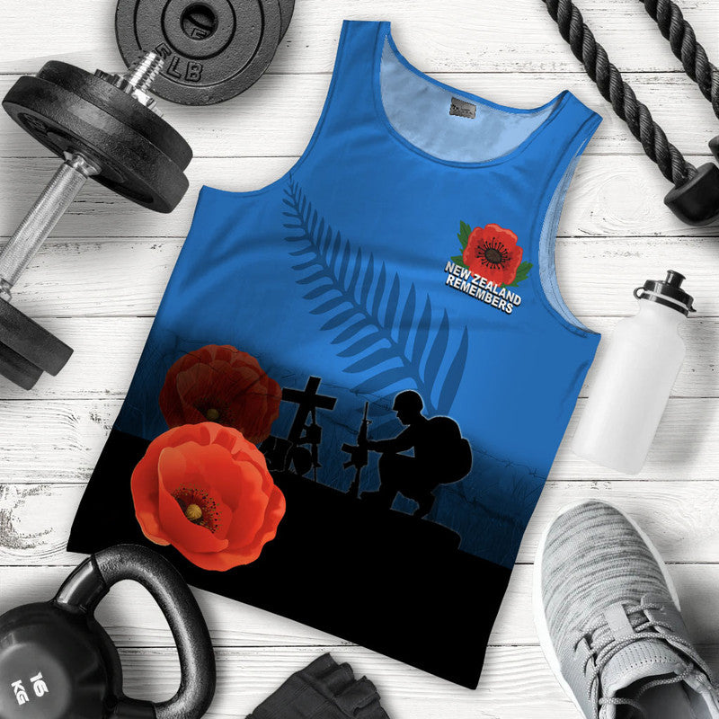 Anzac Day- New Zealand Remembers Men Tank Top LT6 Blue - Polynesian Pride