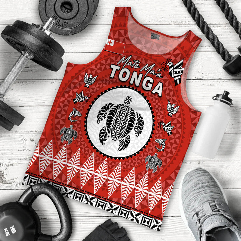 Mate Ma'a Tonga Ngatu Fonu Rugby Men Tank Top LT6 Red - Polynesian Pride