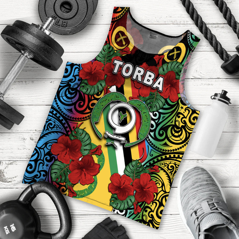 Vanuatu Torba And Hibiscus Men Tank Top LT6 Black - Polynesian Pride