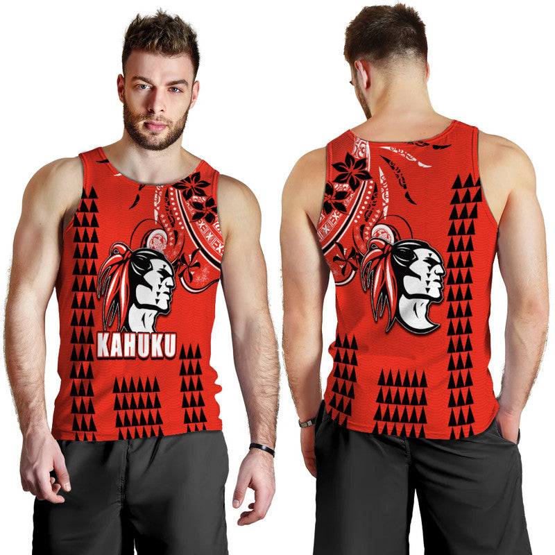 Hawaii High School- Kahuku Men Tank Top Mix Kakau LT6 Red - Polynesian Pride