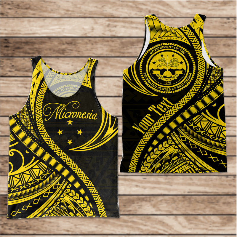 (Custom Personalised) Federated States of Micronesia Men Tank Top Gold Polynesian Wave Style LT9 Gold - Polynesian Pride