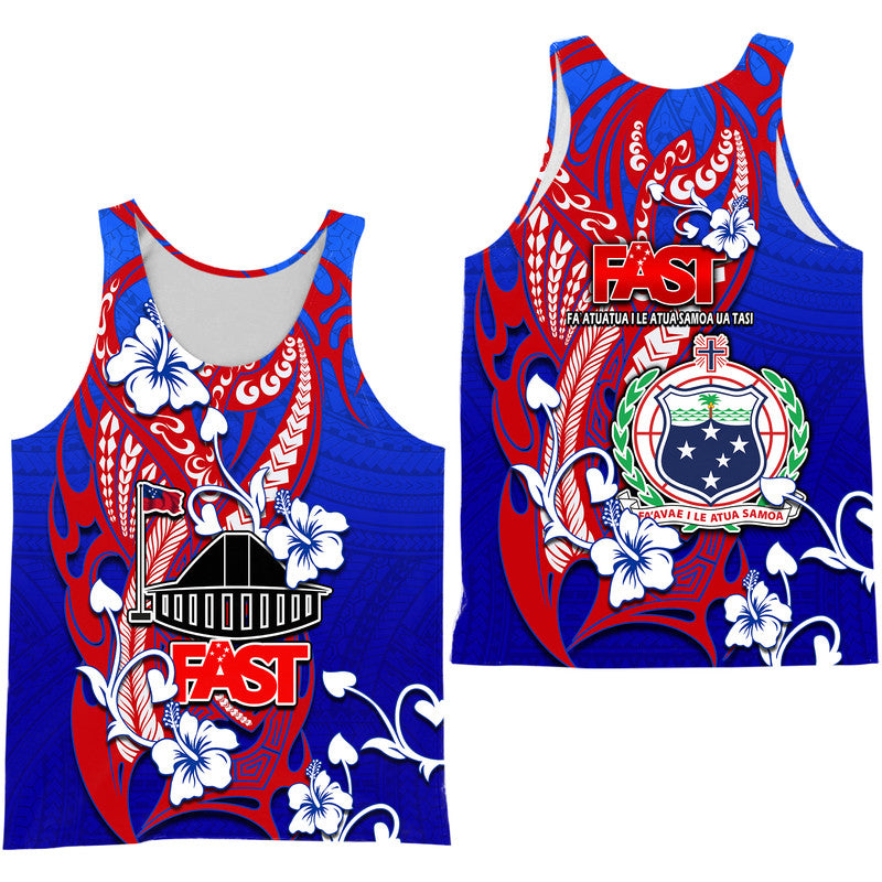 Special Samoa FAST Party Men Tank Top Tribal Samoan Hibiscus Design LT9 Blue - Polynesian Pride