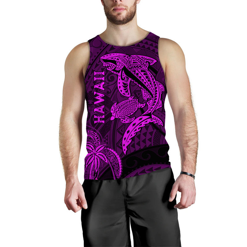 Hawaii Men Tank Top Shark and Turtle Mix Kakau Purple LT9 Purple - Polynesian Pride