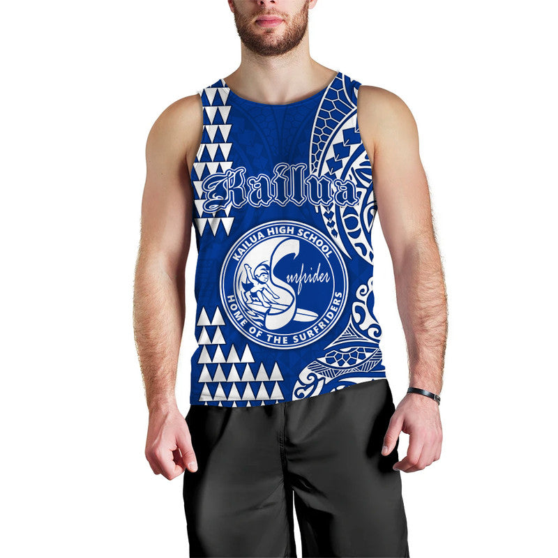 Hawaii Kailua High School Men Tank Top Tribal Kakau LT9 Blue - Polynesian Pride