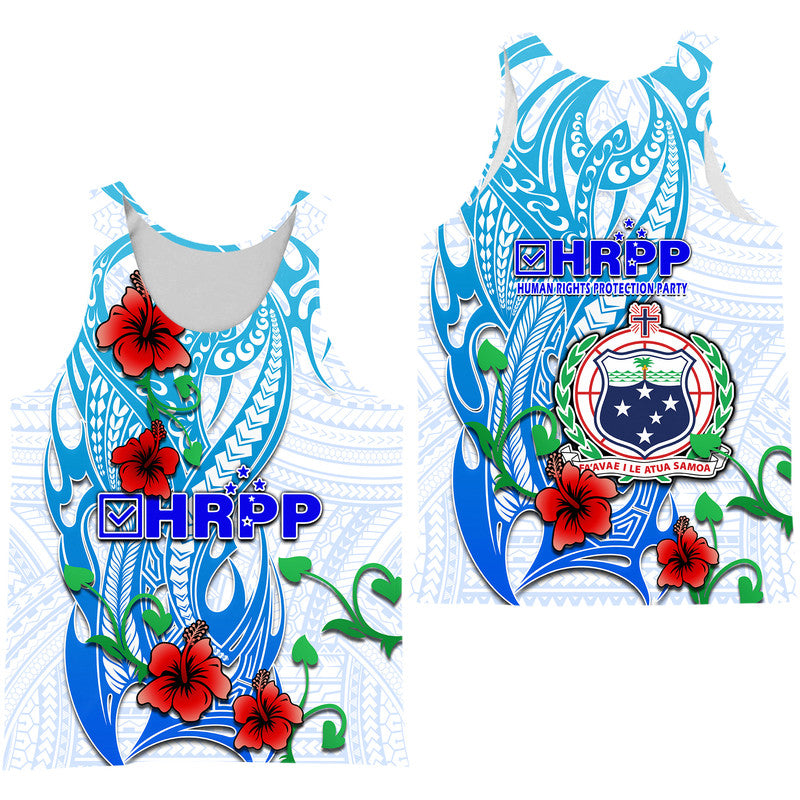 Special Samoa HRPP Party Men Tank Top Tribal Samoan Hibiscus Design LT9 Blue - Polynesian Pride