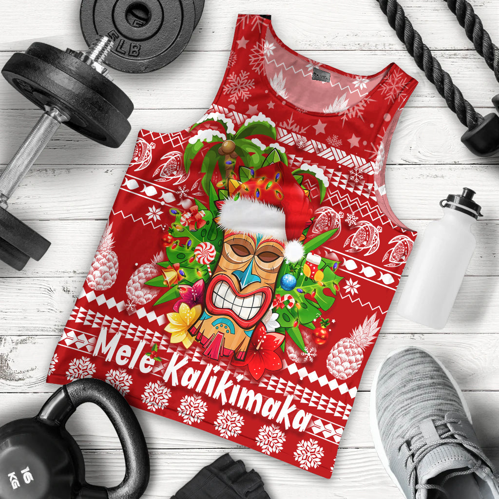 Hawaii Christmas Men Tank Top Mele Kalikimaka - Tiki LT7 Red - Polynesian Pride