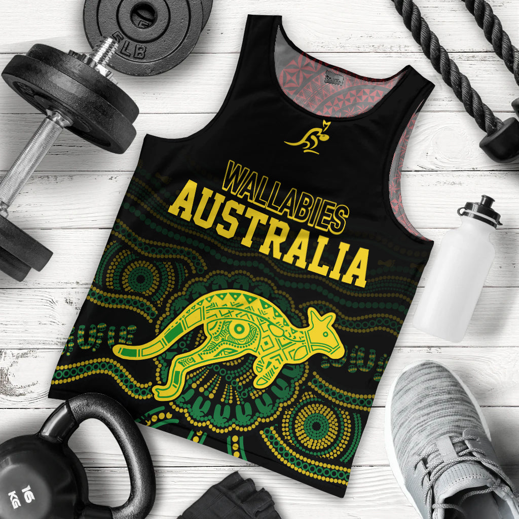 Personalised Aussie Wallabies Mix Mate Maa Tonga Men Tank Top Ver 02 LT7 Black - Polynesian Pride