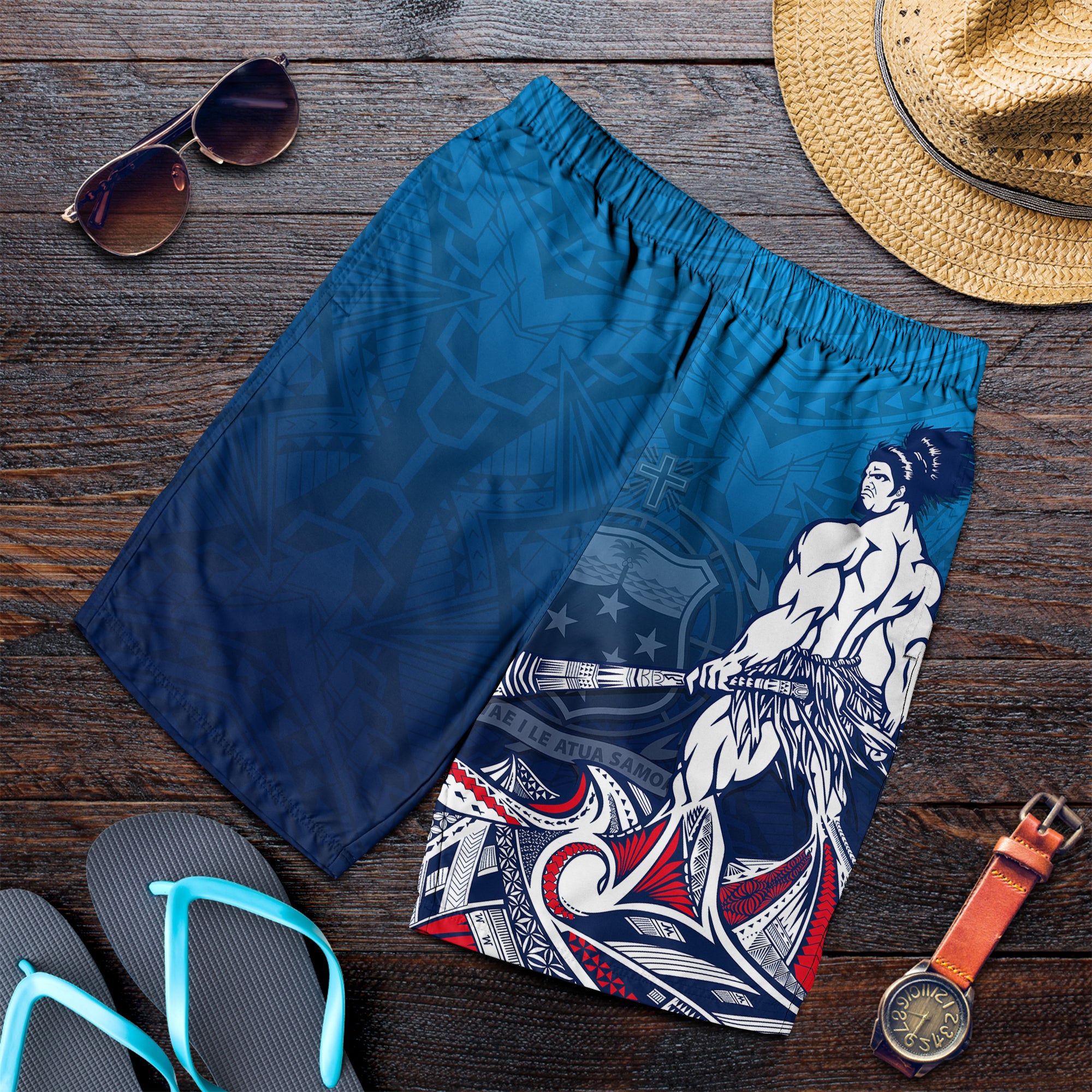 Samoa Warrior Men Shorts Polynesian No.1 LT6 Blue - Polynesian Pride