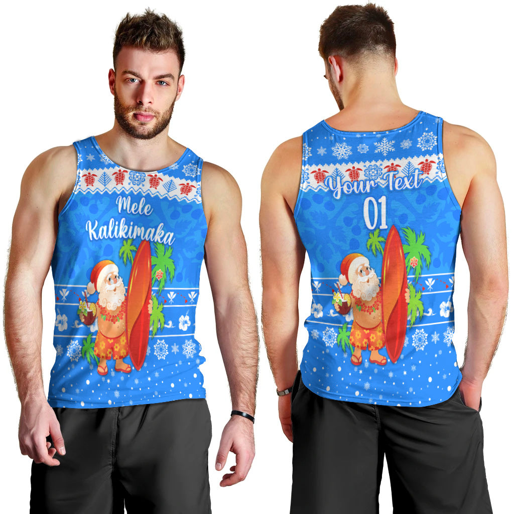 (Custom Personalised) Hawaii Christmas Men Tank Top Santa Claus Surfing Simple Style - Blue LT8 - Polynesian Pride