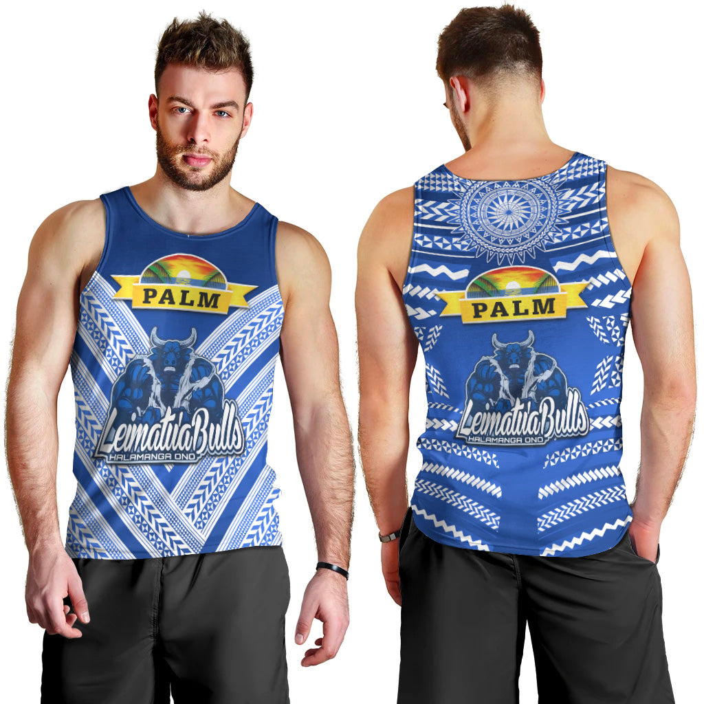 Mate Ma'a Tonga Men Tank Top Leimatu'a Bulls Creative Style - Blue LT8 Blue - Polynesian Pride