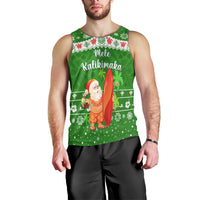 Hawaii Christmas Men Tank Top Santa Claus Surfing Simple Style - Green LT8 - Polynesian Pride