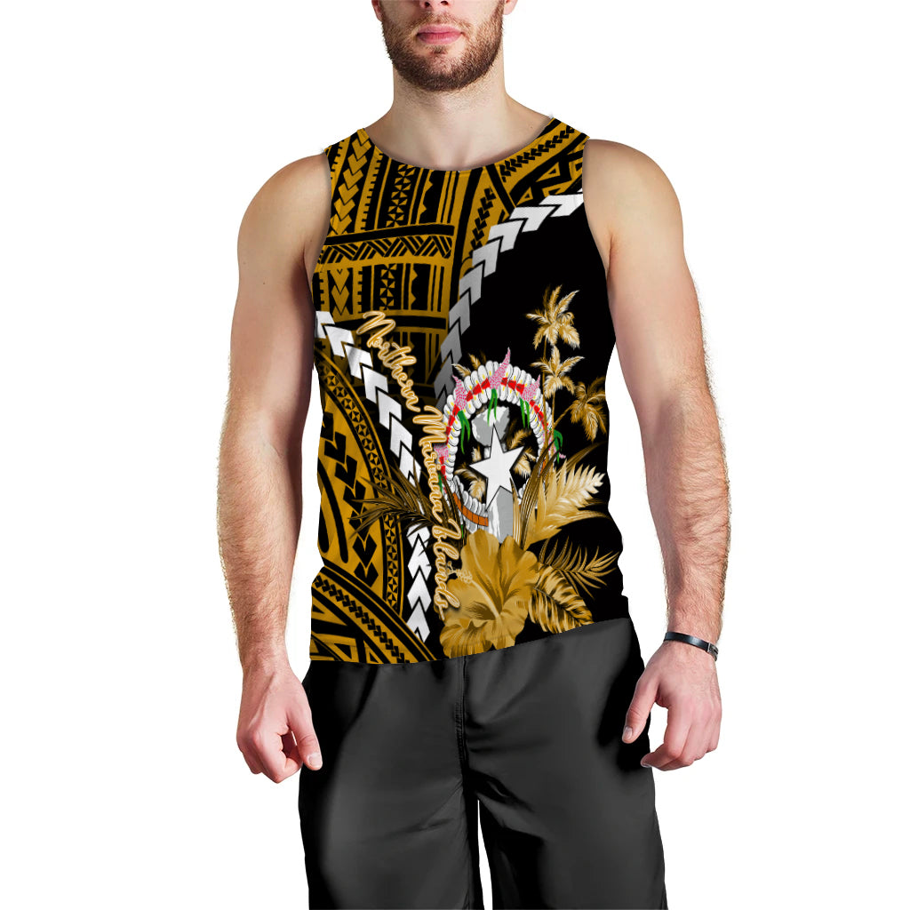 Northern Mariana Islands Men Tank Top Polynesian Style Gold Color LT6 - Polynesian Pride