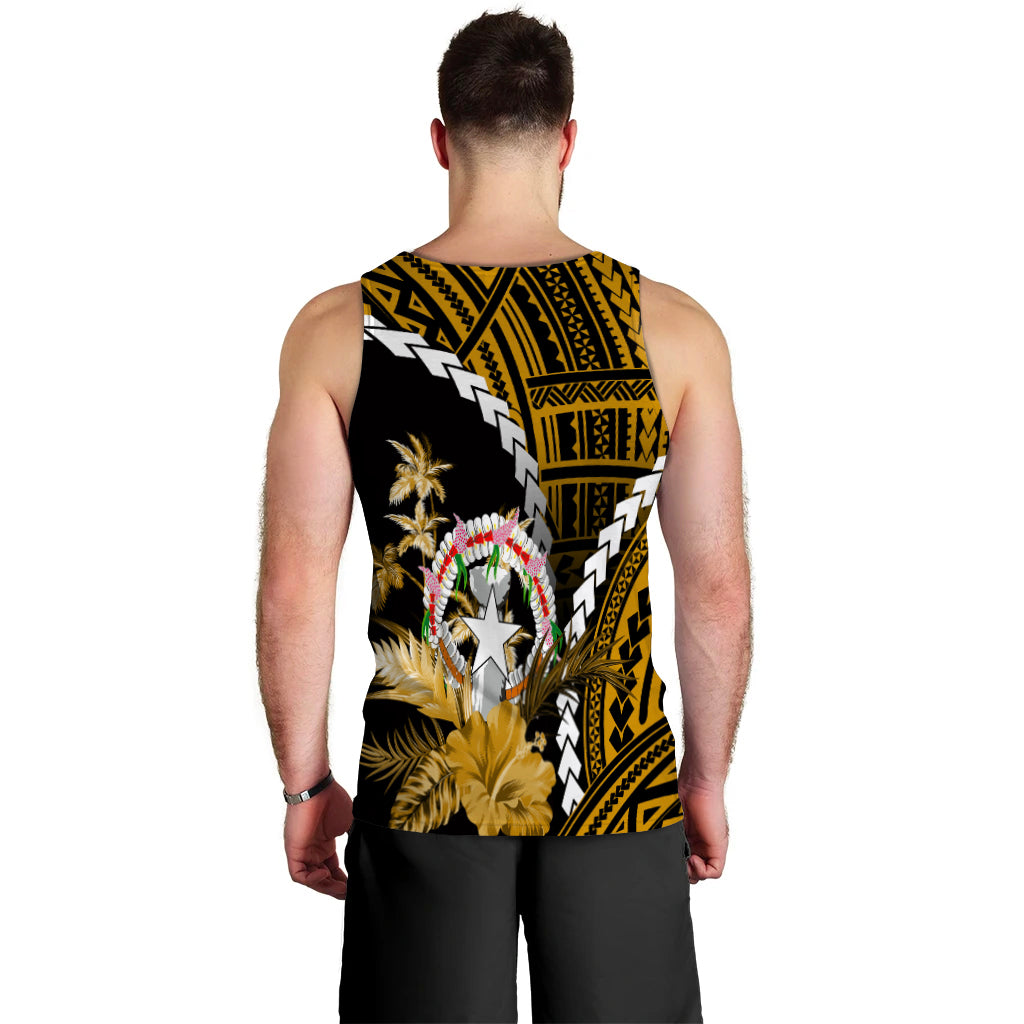 Northern Mariana Islands Men Tank Top Polynesian Style Gold Color LT6 - Polynesian Pride