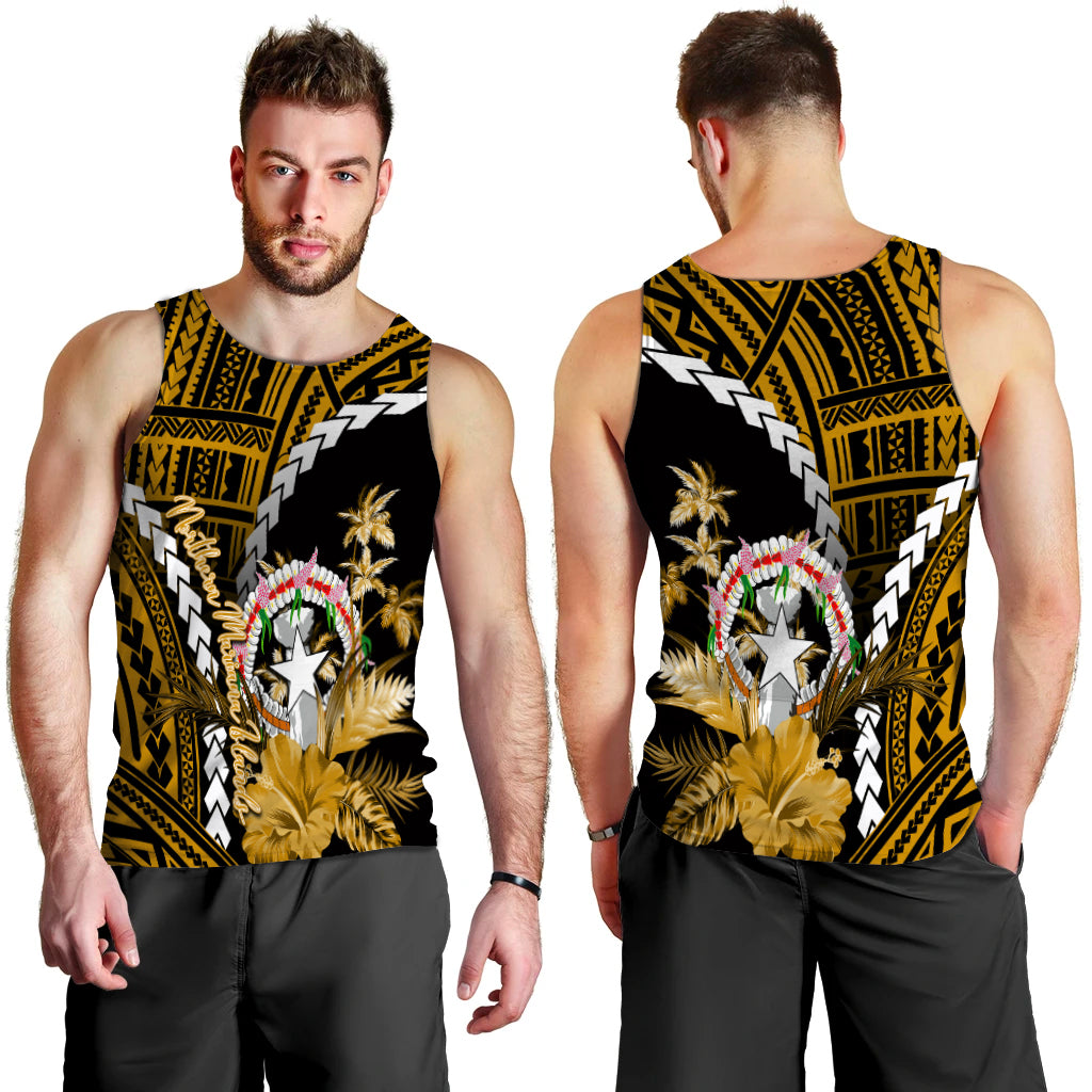 Northern Mariana Islands Men Tank Top Polynesian Style Gold Color LT6 - Polynesian Pride
