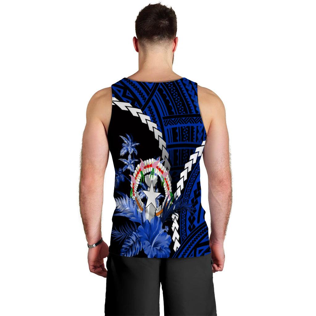Northern Mariana Islands Men Tank Top Polynesian Style Blue Color LT6 - Polynesian Pride