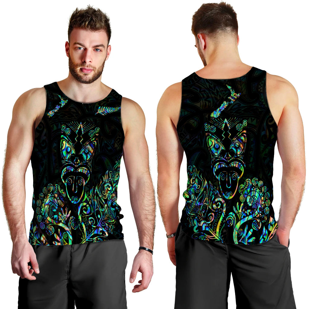 Maori Aotearoa Rugby Haka Men Tank Top New Zealand Silver Fern - Paua Shell LT6 Green - Polynesian Pride