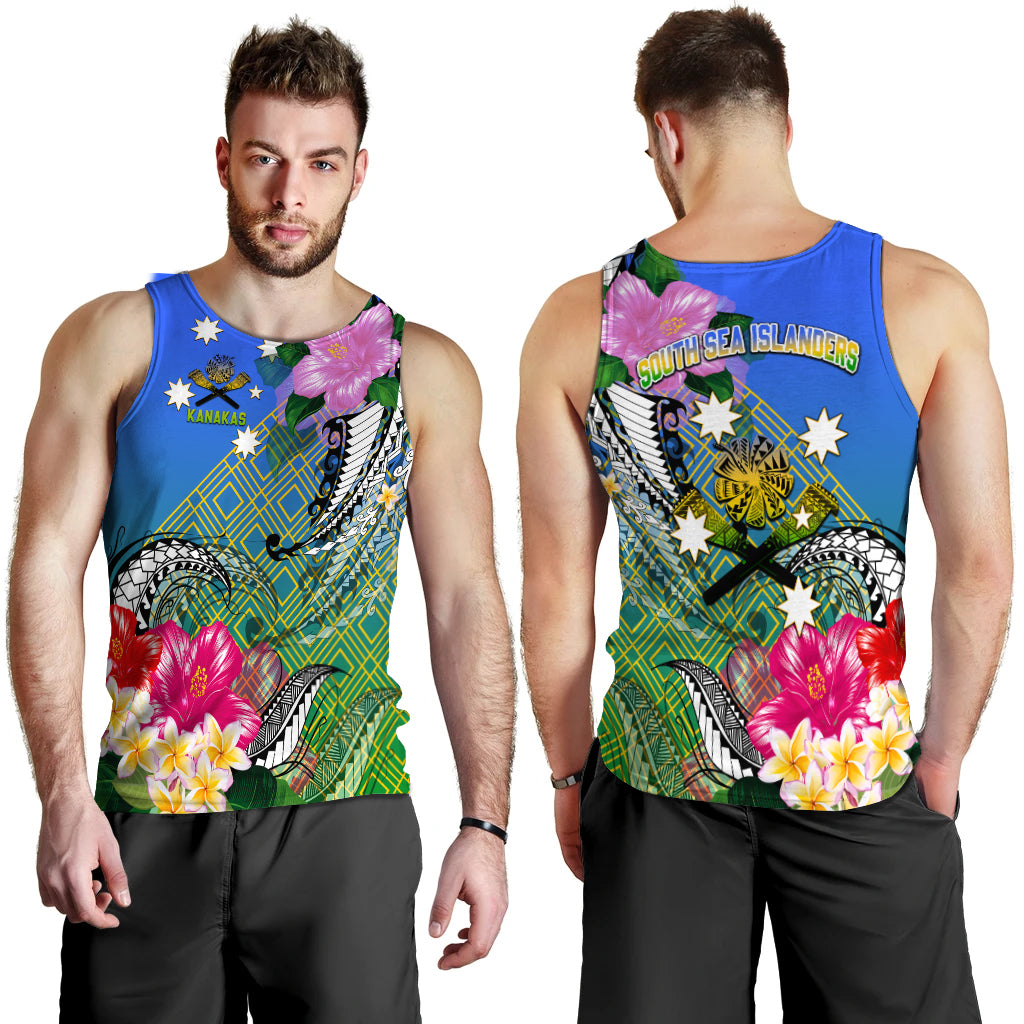 South Sea Islanders Kanakas Hibiscus Polynesia Men Tank Top - LT2 BLUE - Polynesian Pride