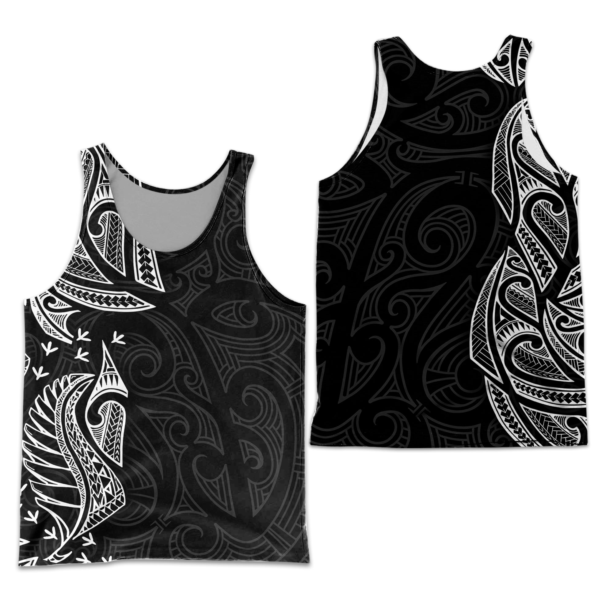 New Zealand Maori Men Tank Top Ta Moko Tattoo - White LT9 Blue - Polynesian Pride