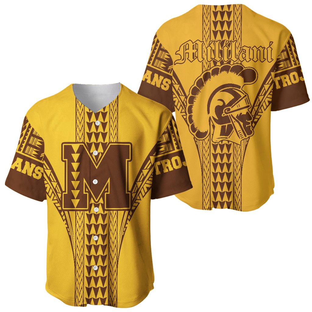 Hawaii Baseball Jersey - Mililani High Baseball Jersey Shirt AH Gold - Polynesian Pride
