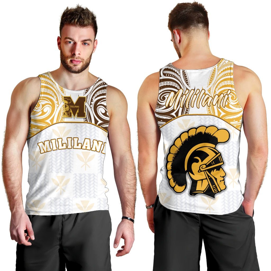 hawaiiMen's Tank Top - Kanaka Mililani High School Men's Tank Top Demodern Style AH White - Polynesian Pride