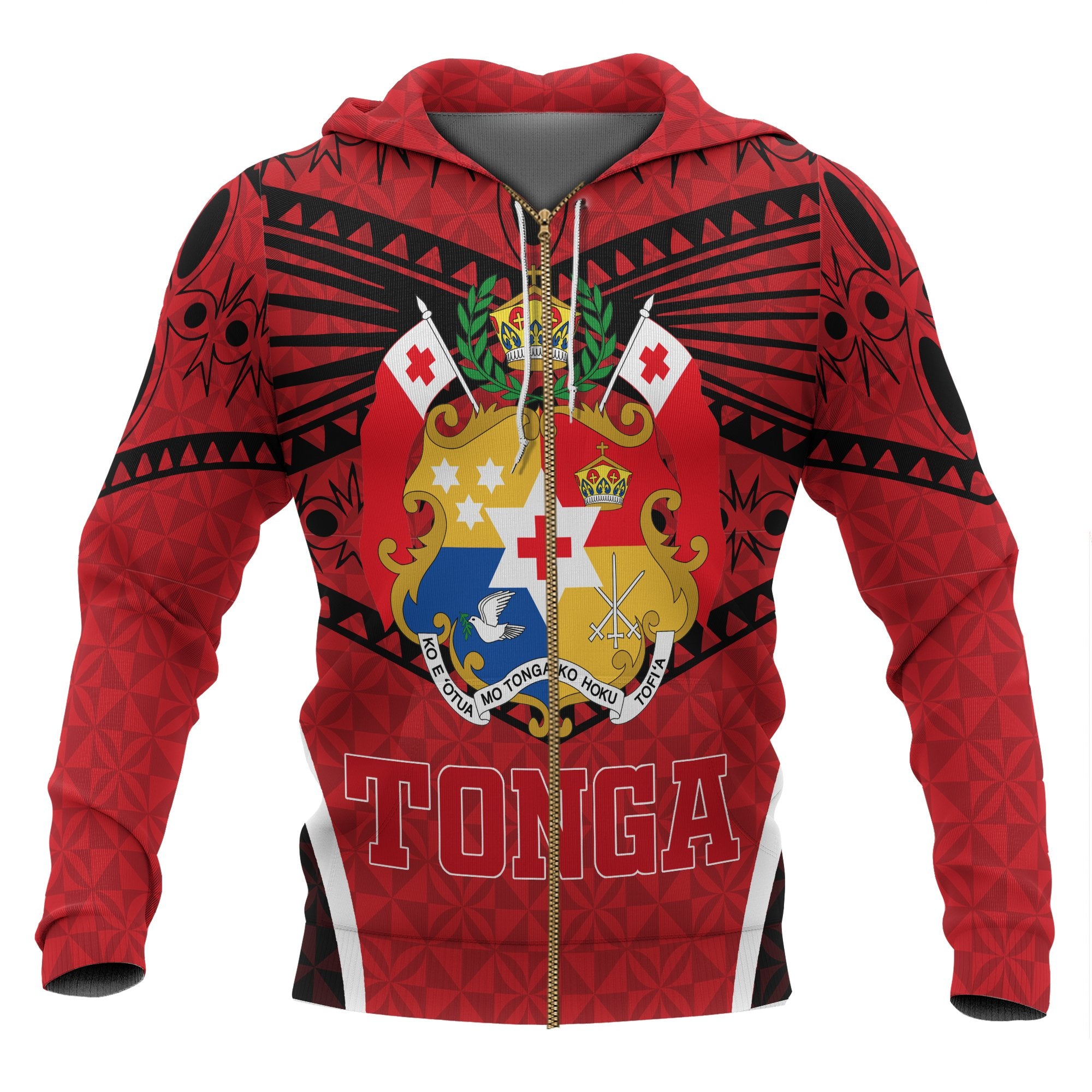 Tonga Polynesian All Over Zip up Hoodie Red Pattern Unisex Red - Polynesian Pride