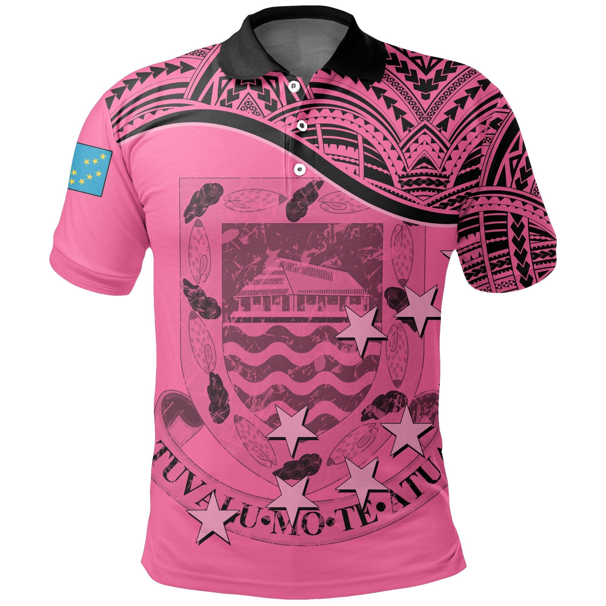 Tuvalu Polo Shirt Tuvalu Flag Coat Of Arms Pink A02 Unisex Pink - Polynesian Pride