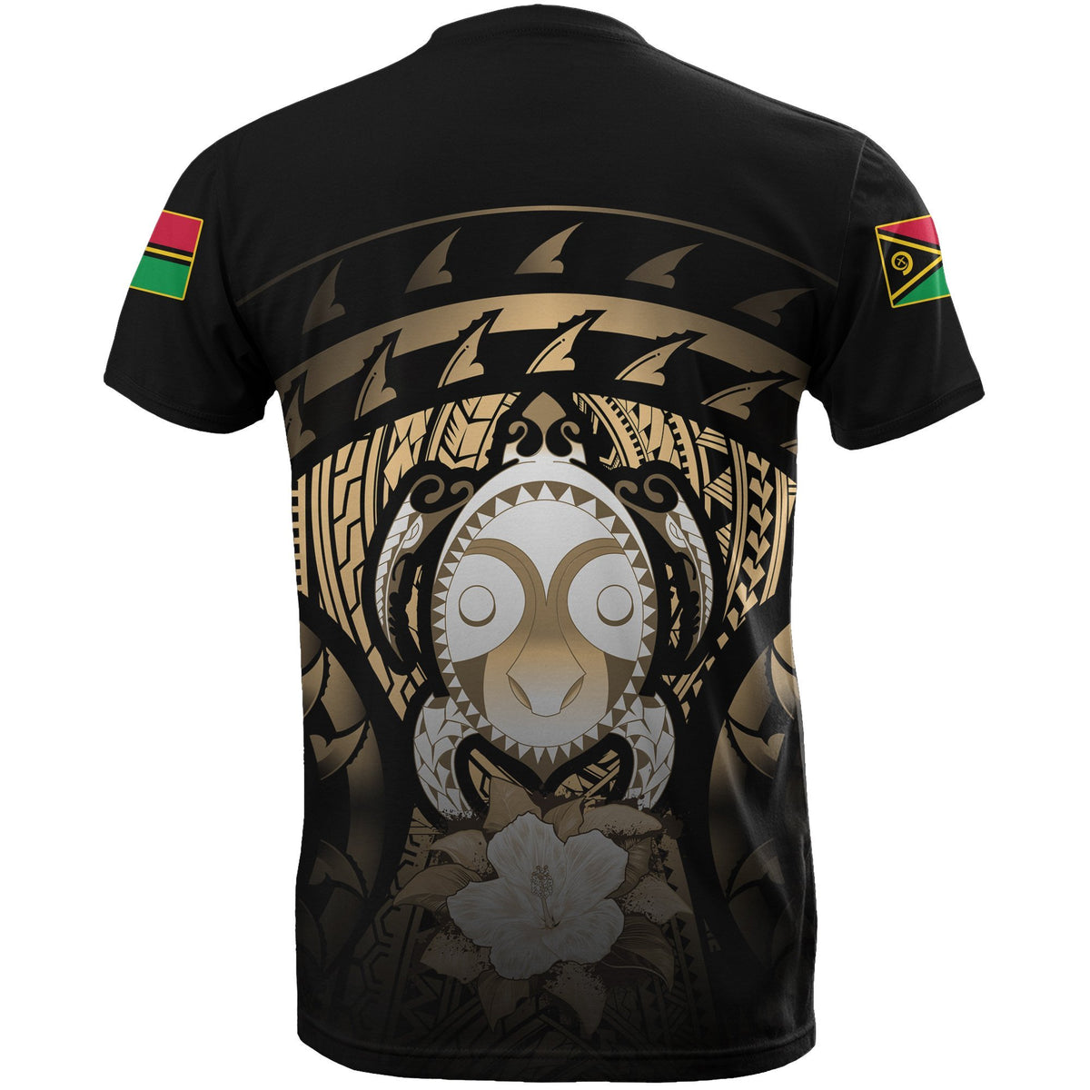 Vanuatu T Shirt Vanuatuan FLag Turtle Hibiscus (Gold) - Polynesian Pride
