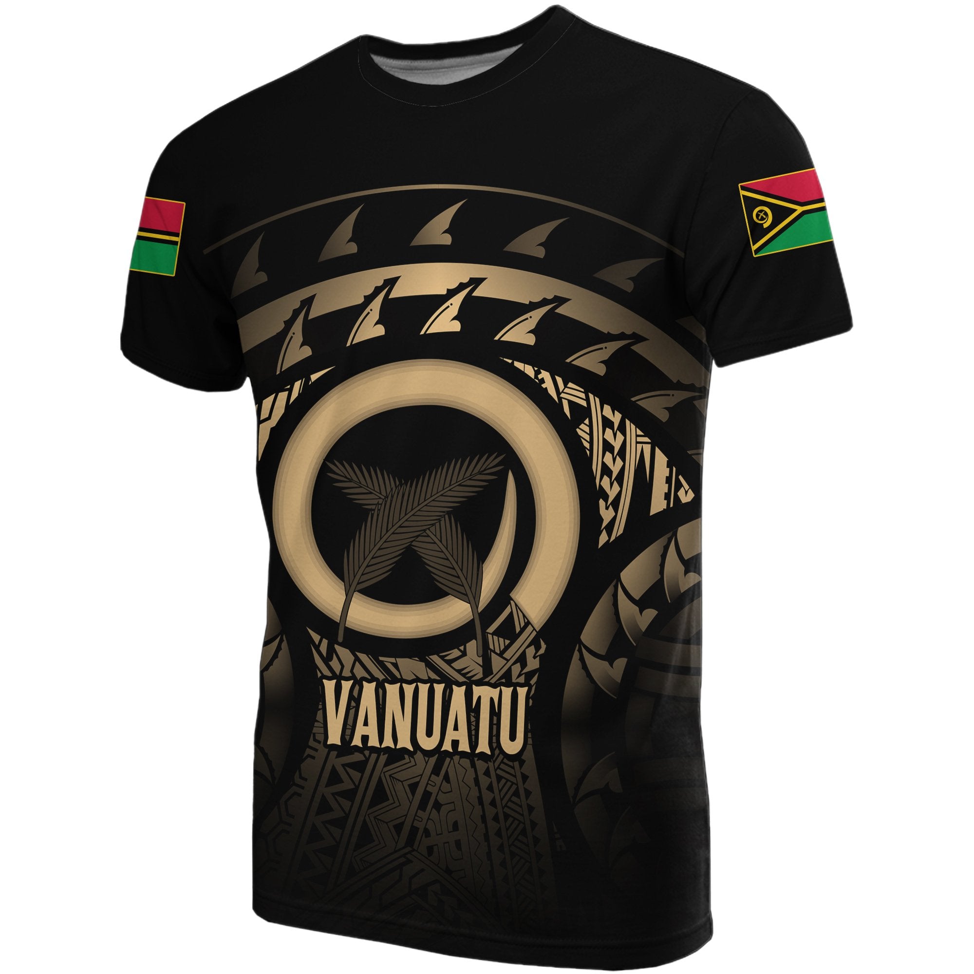 Vanuatu T Shirt Vanuatuan FLag Turtle Hibiscus (Gold) Unisex Gold - Polynesian Pride