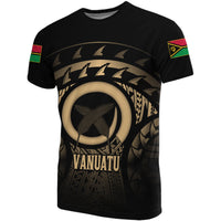Vanuatu T Shirt Vanuatuan FLag Turtle Hibiscus (Gold) Unisex Gold - Polynesian Pride