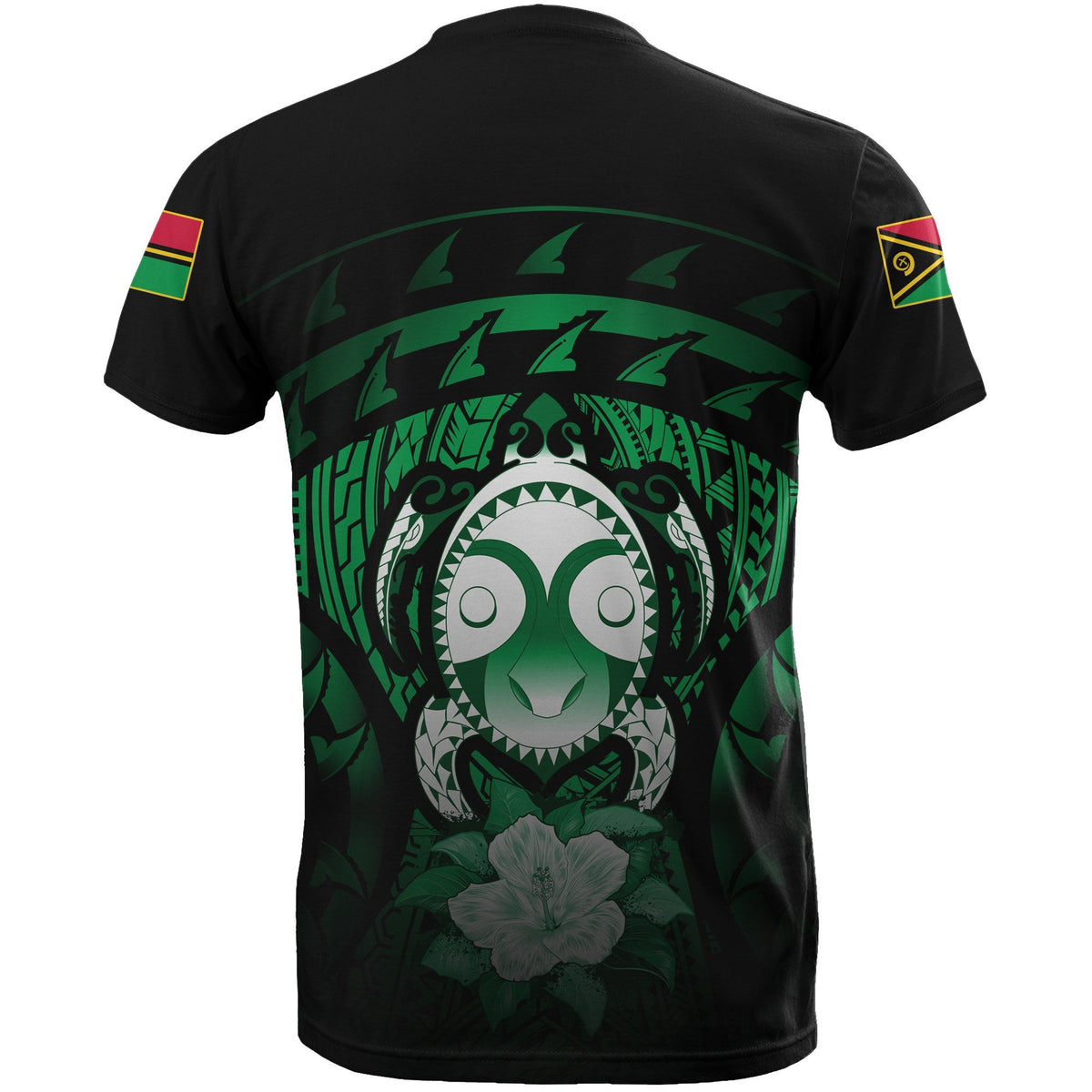 Vanuatu T Shirt Vanuatuan FLag Turtle Hibiscus (Green) - Polynesian Pride