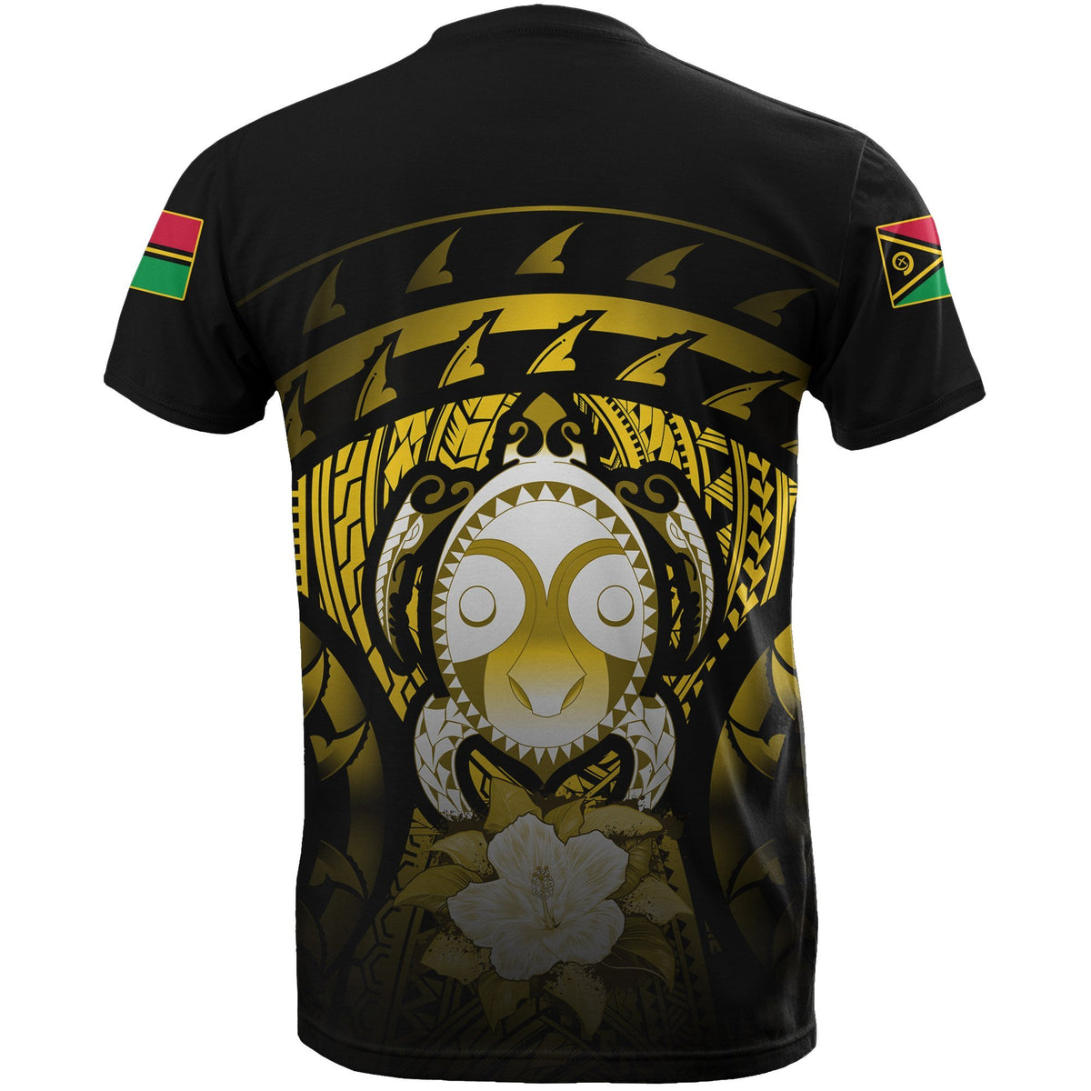 Vanuatu T Shirt Vanuatuan FLag Turtle Hibiscus (Yellow) - Polynesian Pride