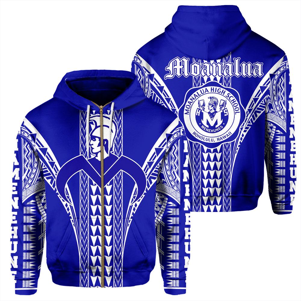Hawaii Hoodie Moanalua High Zip Hoodie Unisex Blue - Polynesian Pride