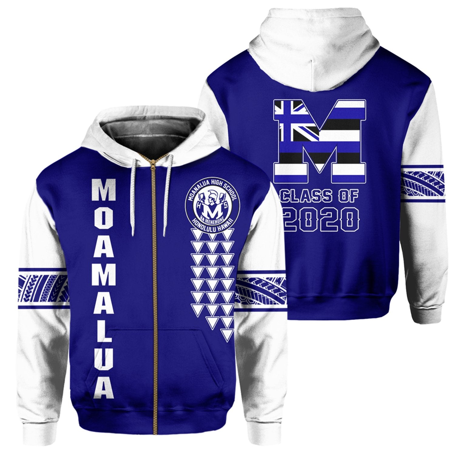 Custom Hawaii Hoodie Moanalua High Custom Your Class Zip Hoodie Unisex Blue - Polynesian Pride