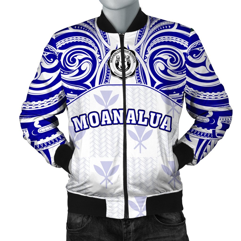 hawaiiMen's Bomber Jacket - Kanaka Moanalua High School Men's Bomber Jacket Demodern Style AH White - Polynesian Pride