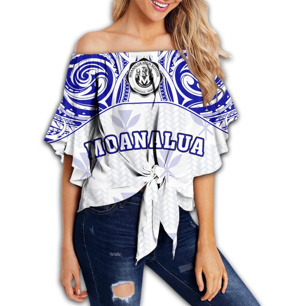 Hawaii - Kanaka Moanalua High School Off Shoulder Waist Wrap Top Demodern Style AH Female White - Polynesian Pride