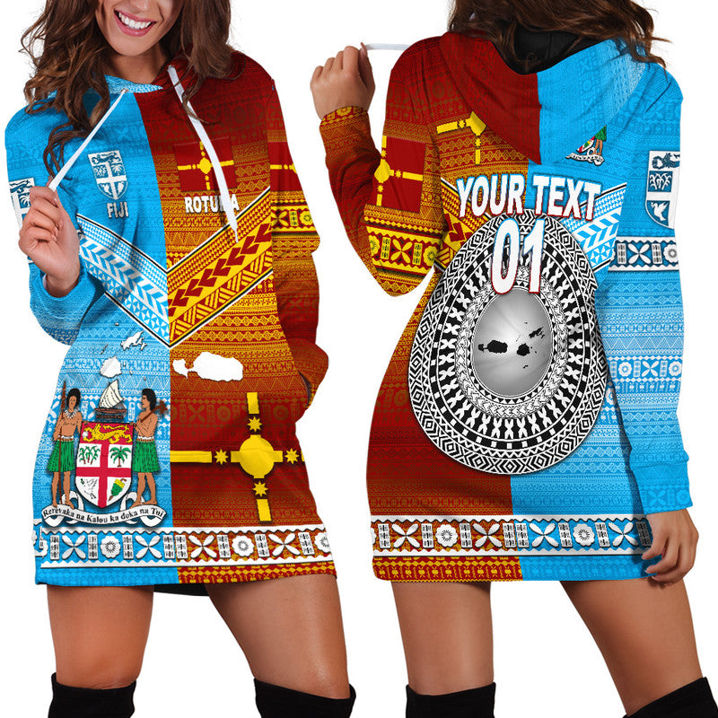 (Custom Personalised) Fiji And Rotuma Tapa Pattern Hoodie Dress Together LT8 Blue - Polynesian Pride
