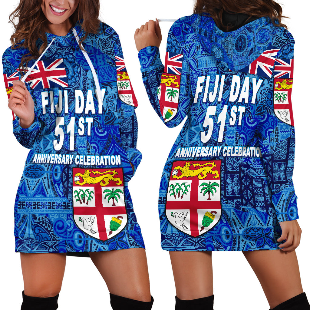 Fiji Day Hoodie Dress Independence Anniversary Original Style LT8 Blue - Polynesian Pride