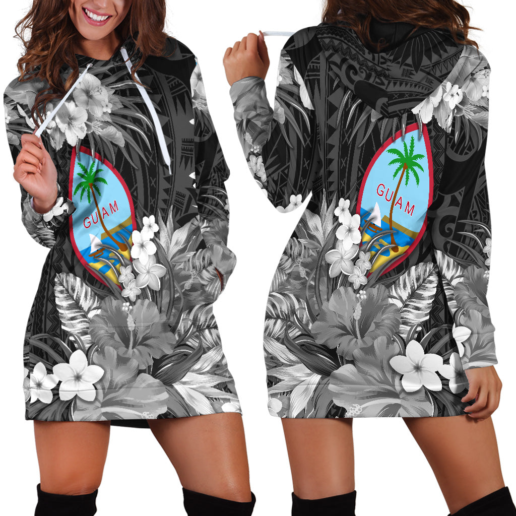 Guam Polynesian Hoodie Dress Tropical Flowers - Black LT8 - Polynesian Pride