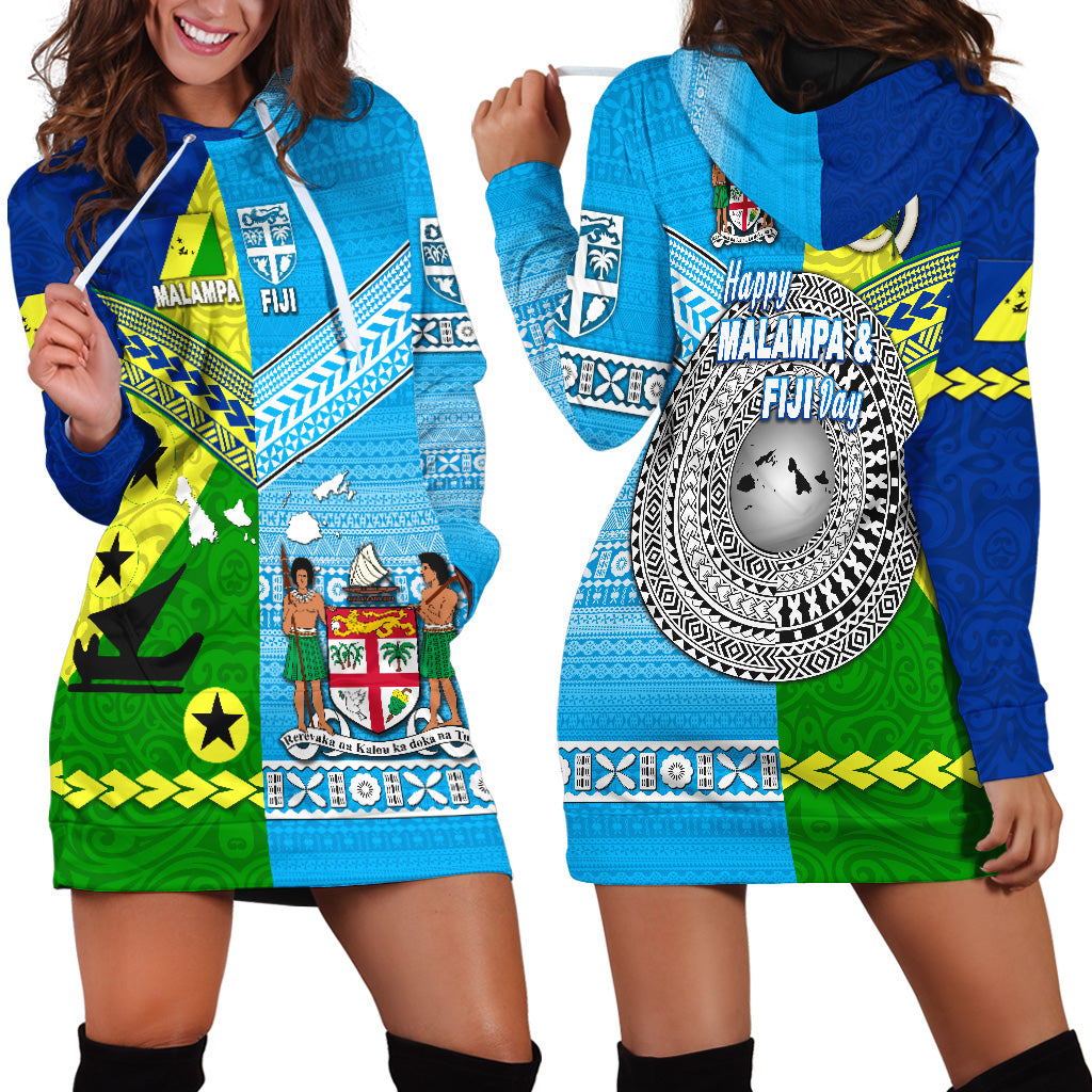 Happy Vanuatu Malampa Province And Fiji Day Hoodie Dress Together LT8 Blue - Polynesian Pride