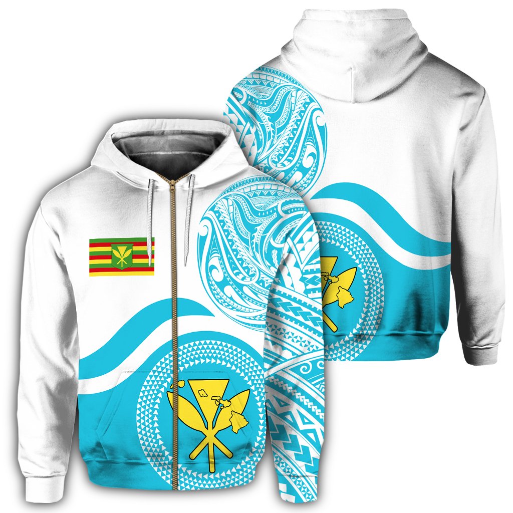 Hawaii Kanaka Map Zip Hoodie Waveshape Style Unisex Green - Polynesian Pride