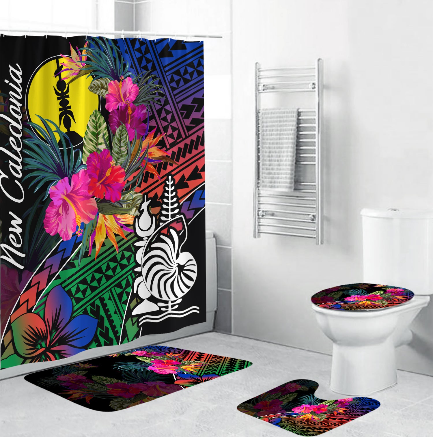 New Caledonia Bathroom Set Polynesian With Hibiscus No.2 LT6 Black - Polynesian Pride