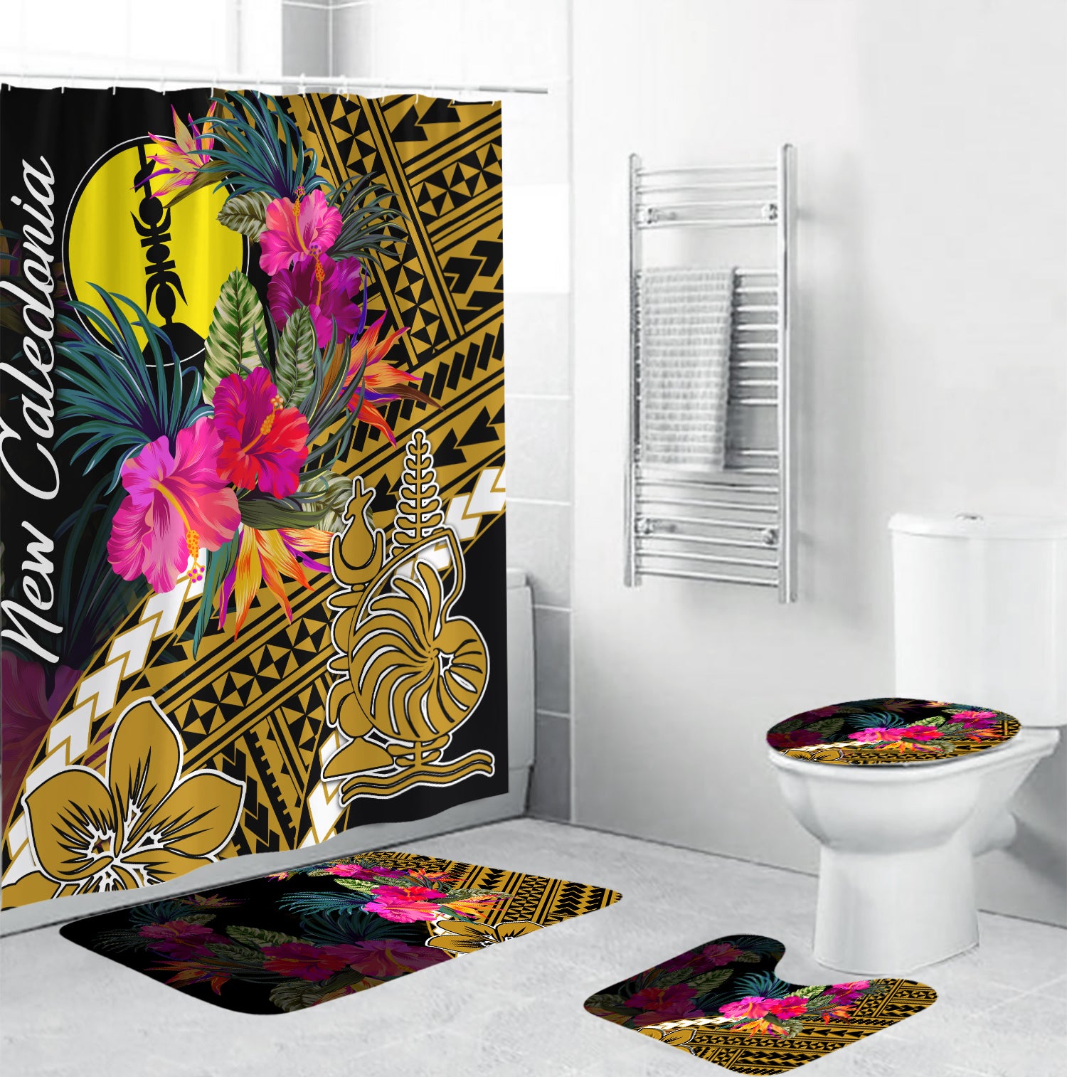New Caledonia Bathroom Set Polynesian With Hibiscus No.1 LT6 Gold - Polynesian Pride