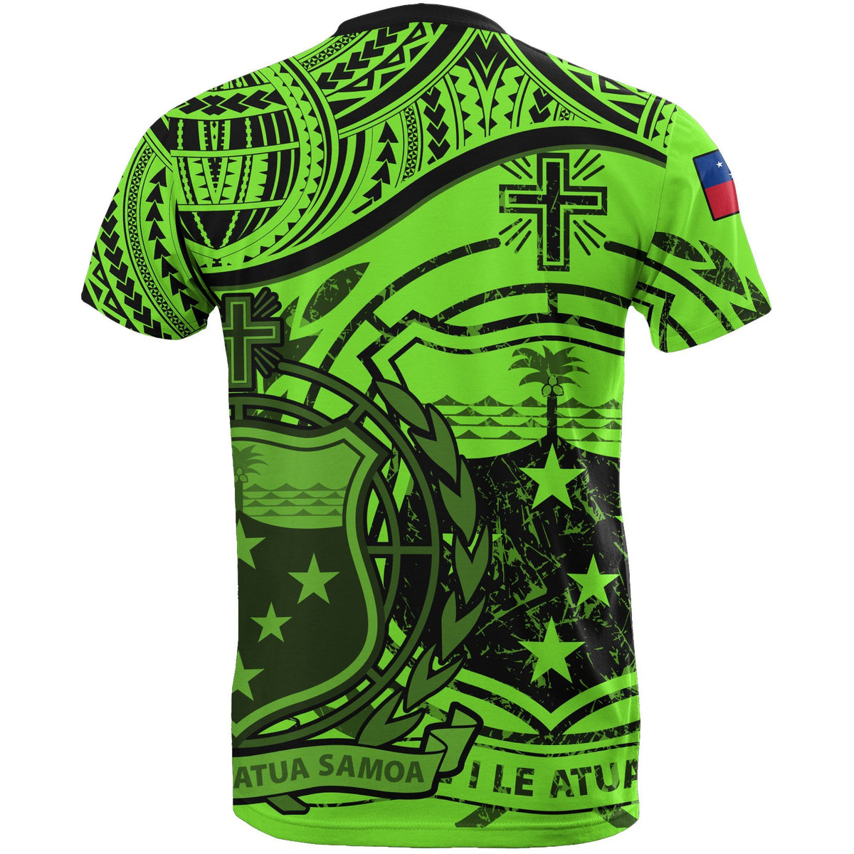 Samoa T Shirt Samoan Flag Coat of Arms Green A02 - Polynesian Pride