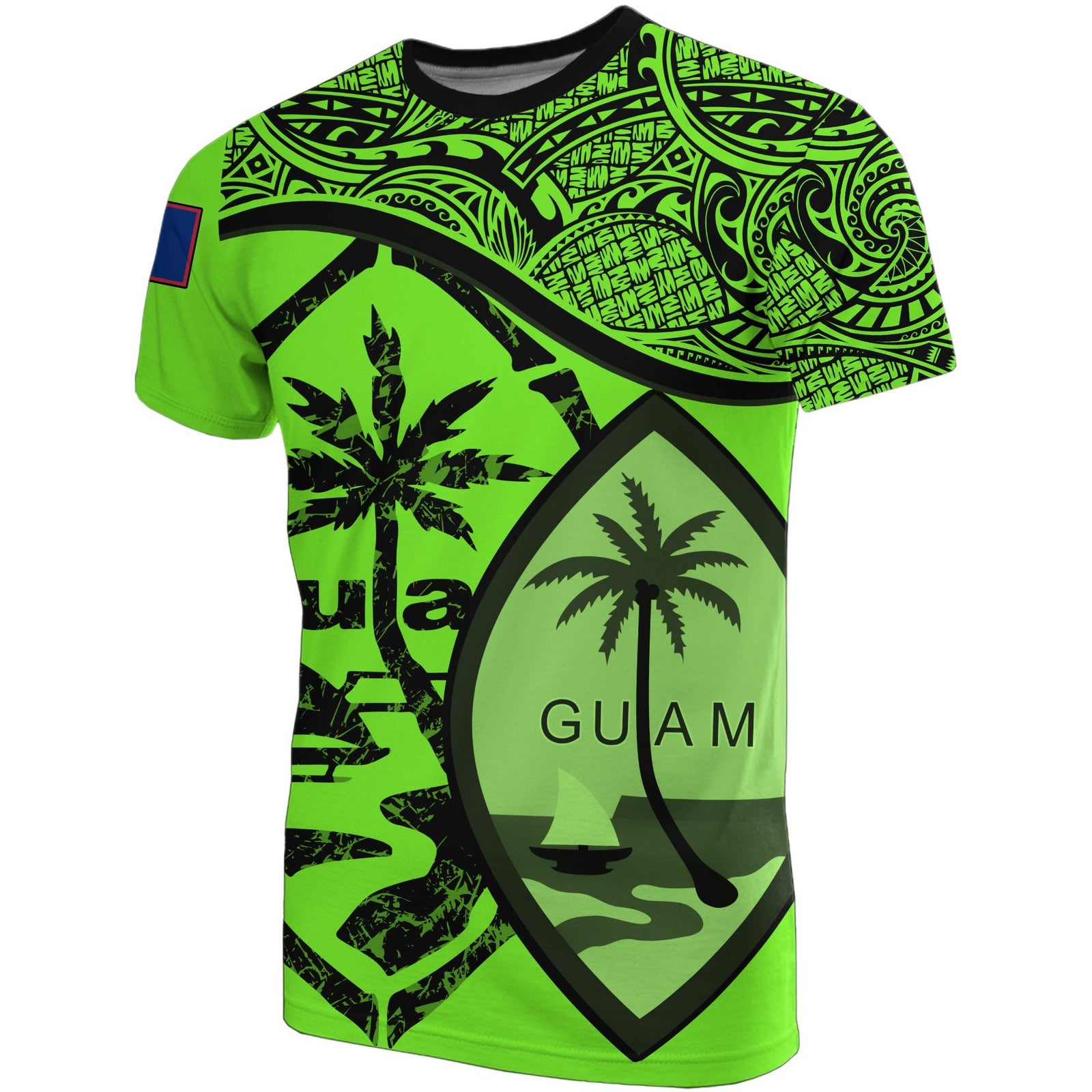 Guam T Shirt Guam Flag Green A02 Unisex Green - Polynesian Pride