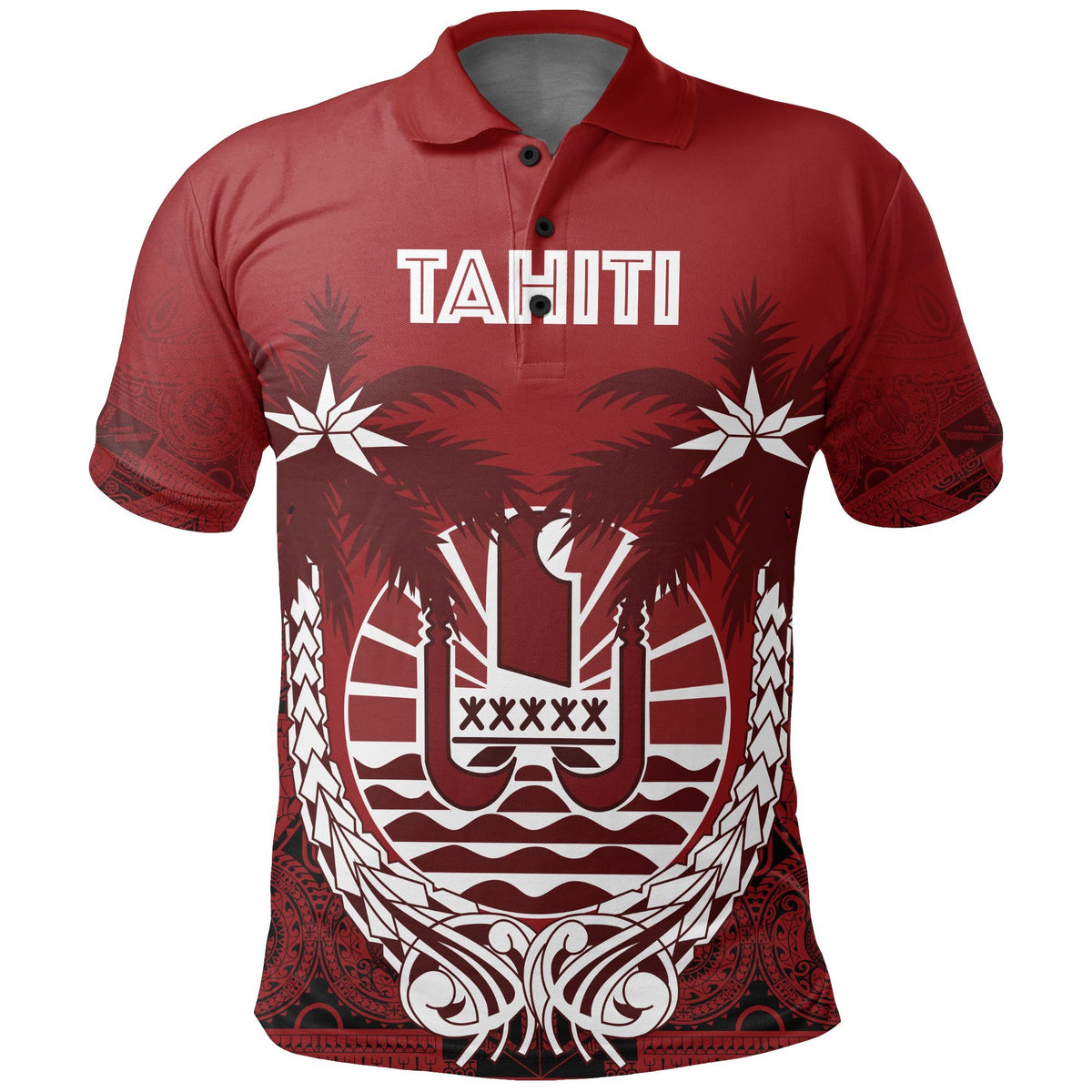 Tahiti Polo Shirt Tahitian Flag Coconut Tree A02 Unisex Red - Polynesian Pride