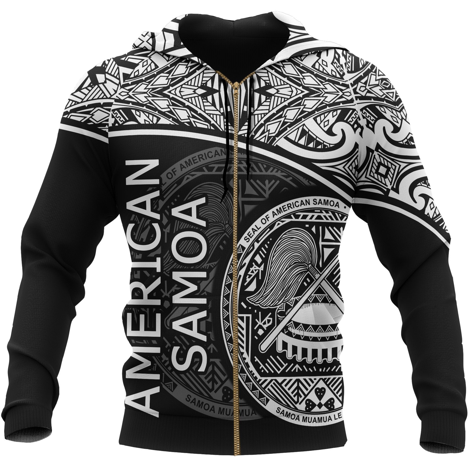 Polynesian American Samoa Zip up Hoodie White Curve Unisex White - Polynesian Pride