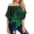 Hawaiian King Kanaka Map Polynesian Molokai Women's Off Shoulder Wrap Waist Top - Green - Hala Style - AH Female Green - Polynesian Pride